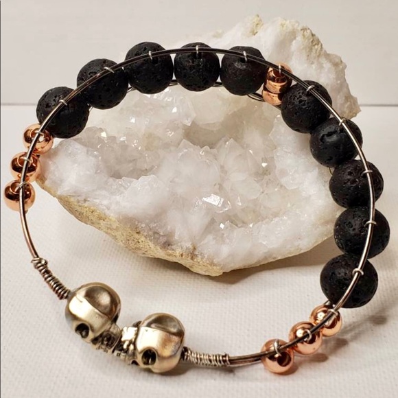 Channel Set Lava Stone/Bead & Copper Bracelet - Picture 2 of 7